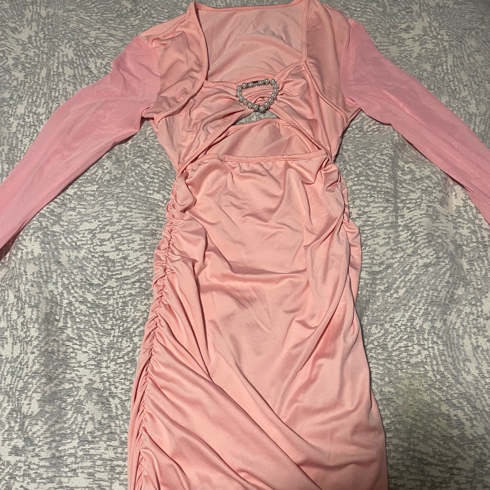SHEIN Pink Long Sleeve Dress with Ruched Detail